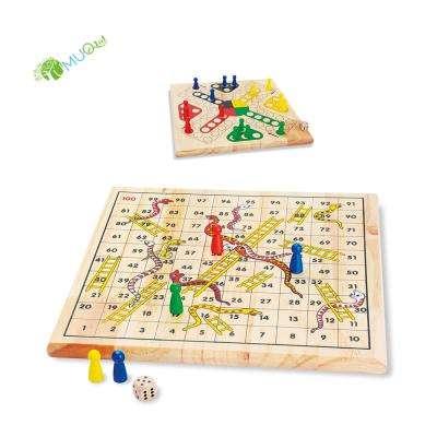 China YumuQ Wooden Classic Snakes and Ladders Reversible Wooden Board Games Set, Element 2 in 1 Ludo Board Games Set for Kids, Toddlers for sale