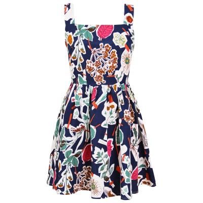 China Ladies Mini Dress Custom Allover Printed Back Strap OEM Women High Waist Breathable Smocked A-Line Sexy Wide Beach Dress for sale