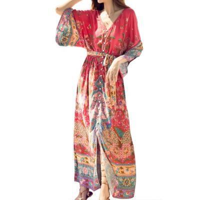 China OEM Breathable Maxi Dress Bohemian Sleeve Kimono Sleeve Style Flowy Resort Hippie Gypsy Gypsy Dress Boho Festival Clothing Desert Praise Gear Bohemian for sale