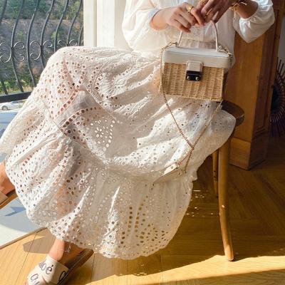 China High Quality Women Summer Beach Wear Lady Skirt Custom 100% Cotton Breathable Cut Out All Over Embroidery Maxi Skirt Modern Women Skirt for sale