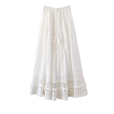 China 2023 New Arrival Summer Beach Wear Lady Skirt Breathable 100% Cotton Cut All Over Embroidery Maxi Skirt Vintage Women Skirt for sale