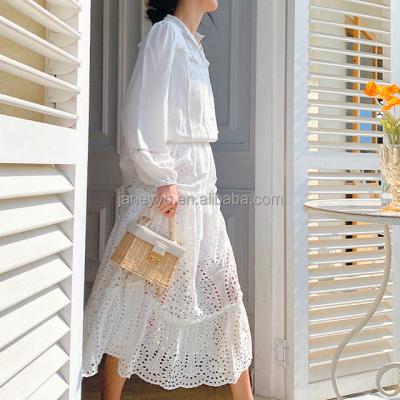 China Summer Breathable Elegant Casual Women Maxi Latest Design Silky Long Skirt 100% Cotton High Waist A Line for sale