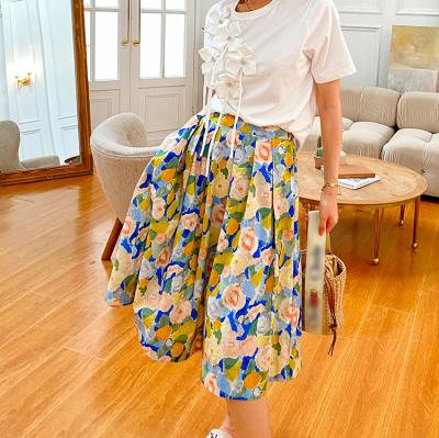 China Women's Breathable Skirt High Waist And Retro 100% Cotton Printing New Fashion Slim Long Skirt for sale