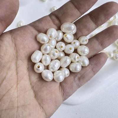 China Size 7-8mm Pearl 2mm Loose Hole Freshwater Pearl Size 7-8mm Teardrop Rice Shape Hand Making Wholesale for sale