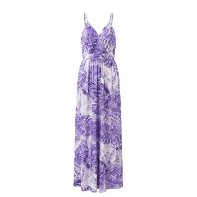 China Anti-Static Wholesale Custom New Bohemian Print Mid-length Sexy V-neck Halter Dress for beach party for sale