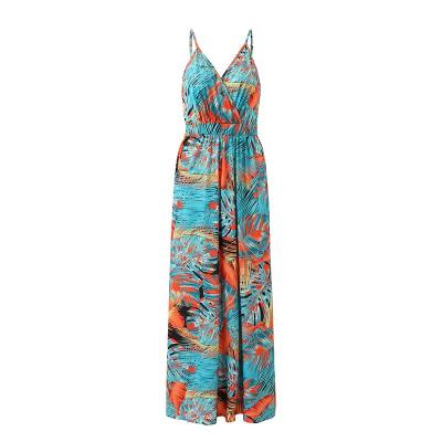 China Anti-Static New Fashion Floral Women Dresses Printed Spaghetti Strap Sexy Lady Long Dress Beach Style Camisole Summer Slim Sheath Dress for sale