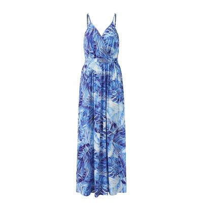 China Anti-Static 2023 Custom Summer Slip Dresses Women Casual Formal Leaf Floral Sexy Young Girl Beach Beach Long Dress for sale