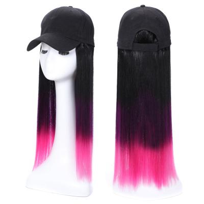 China Yaki Factory Wholesale Colored Long Straight Baseball Wigs Caps Synthetic Hair Wigs 24 Inch for sale