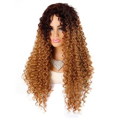 China C Europe And America Popular Yaki Mid Length Fluffy Gradient Curls Long Wool Hair Bun Synthetic Hair Wigs for sale