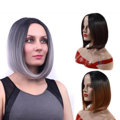 China Silky Straight Wave Europe and America Black Burgundy Bob Wig Middle Wave Silky Straight Ombre Short Hair Synthetic Wigs for sale