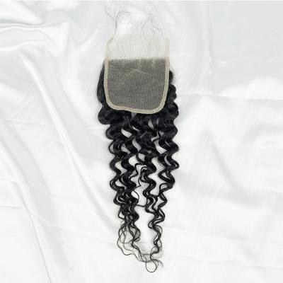 China Wholesale Afro Hair 10inch HD Blonde Curly 4*4 Wave Lace Closure Hairpiece 100% Deep Wave Hairpiece for sale