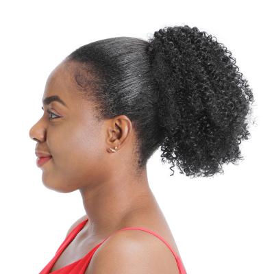 China Synthetic Hair Customized Afro 14inch Long Kinky Curly Bun Hair Synthetic Hair Bun Wig for sale