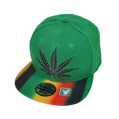 China New Leaf Bill Snapback Hat Cap Wholesale Style COMMON Breath Embroidered Marijuana Flat for sale