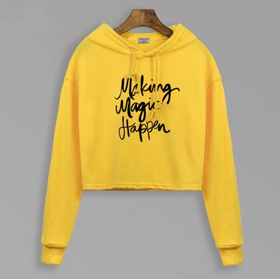 China High quality yellow fleece hoody anti-pilling crop top hoodie/pullover for sale