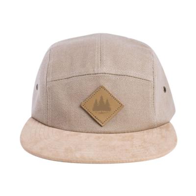 China JOINT Wholesale High Quality Suede 5 Panel Camper Hat With Leather Patch for sale