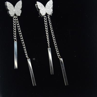 China Fashion Jewelry Lady's Custom Made Lady Stainless Steel Butterfly Stud Earrings Long Drop Earring For Women JYSZ005 for sale