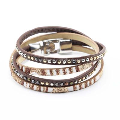 China Fashion TRENDY wholesale national styles women leather bracelet with giliter BCR052 for sale