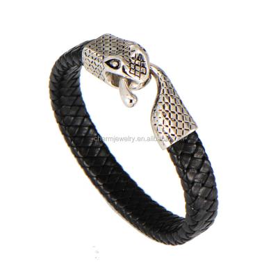 China Vintage punk leather bracelet with snake head clasp magnetic men's bracelet wholesale ZPSL009 for sale