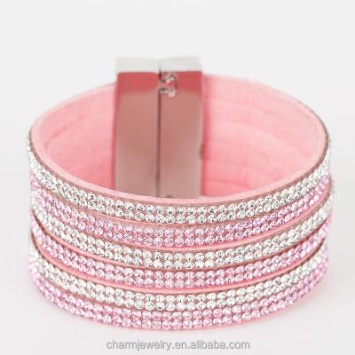 China Bling Bracelets BCR024 Double Wrap Bracelet Wrap Bangle Bracelet Punk Leather Magnetic Rhinestone Full Wrap Bracelet BCR024 for sale