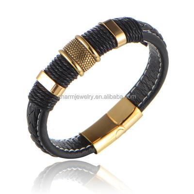 China FASHIONABLE Gold and Silver Color Leather Bracelet with Magnetic Clasp Mens Bracelet Wholesale ZPSL001 for sale