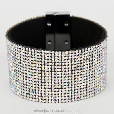 China AB Crystal Leather Bracelet Wholesale Fashion Cuff Bracelets, Diamante Women Bracelets, Micro Pave Belt+Magnetic Woven CZ BCR003 for sale