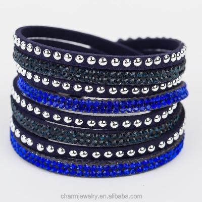 China Wholesale personalized TRENDY wrap leather bracelets women bracelet with crystal and rivet BCR030 for sale