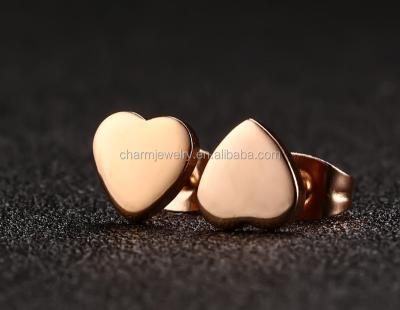 China Ladies Rose Gold Plating Heart Shaped Punk Stainless Steel Stud Earrings ZZE008 for sale