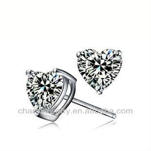 China Fashion Rodium Plated Copper Heart Solitaire Stud Earrings SE-006 for sale