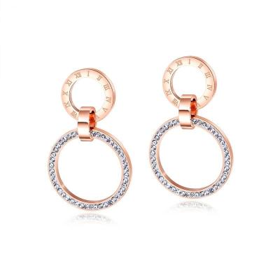 China Latest Hyperbola Fashion Steel Rose Zircon Wholesale Rhinestone Earrings Gold Plated Pendant Jewelry Item CT-502 for sale