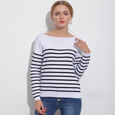 China Anti-pilling of the new women's knitwear is a knitted sweater with a stylish black and white stripe for sale