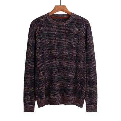 China Stock Crewneck Wool Space Dye Anti-Shrink Ready Merino Yarn Knitted Pullover Sweater Jacquard Sweater For Man for sale