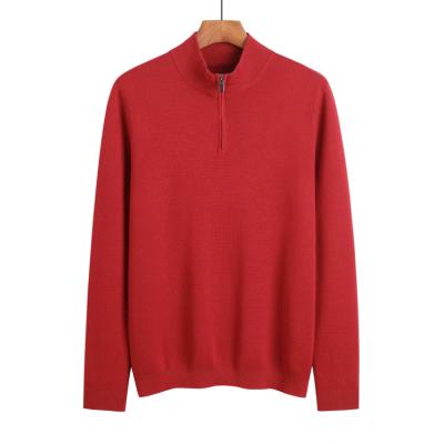 China Hot Sale Mens Casual Streetwear Sweater 1/4 Zipper Stand Collar Red Men Anti-Shrink Knit Sweater for sale