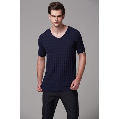 China Anti-Wrinkle Mens V-Neck Short Sleeve Diamond Jacquard Knit T-Shirt for sale