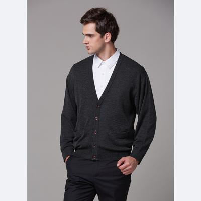 China Anti-wrinkle Mens V-neck Knit Business Simple Solid Cardigan Jacket Sweater for sale