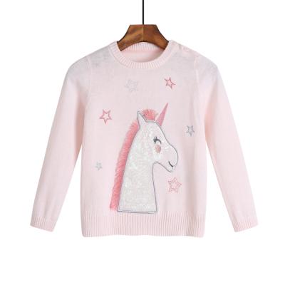 China Anti-wrinkle cotton knit pink unicorn sequin sweatshirts kids girl pullover embroidery sweatshirts for little girls for sale