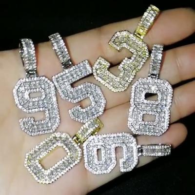 China Ice Fashion Hip Hop Number 0-9 DIY Zircon Letter Number Pendant Copper Inlaid Necklace for sale