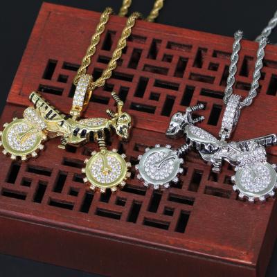 China Double Sided Hip Hop Hip Hop Motorcycle Three Dimensional Locomotive Copper Inlaid Zircon Iced Out Pendants for sale