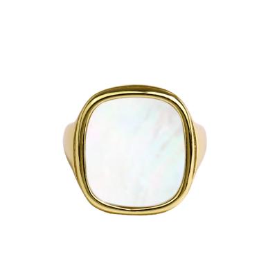 China INS Copper Jewelry 18k Gold Plated Silver White Geometric Stone Shell Big Open Rings Luxury Copper Women for sale