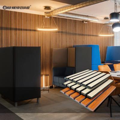 China Modern GoodSound Slats 3D Sound Absorbing MDF Pet Wood Acoustic Ceiling And Wall Panels for sale