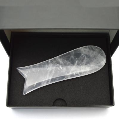 China 2022 New Arrival Natural White Body Crystal Gua sha Board Fish Form Clear Quartz Gua Sha Tools With Custom Logo for sale