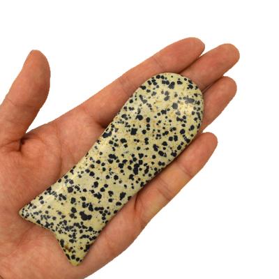 China Natural Fish Shaped Dalmatian Jasper Gua Sha Massage Tool Scraping Dalmatian Guasha For SPA Salon Acupuncture Dalmation Stone for sale