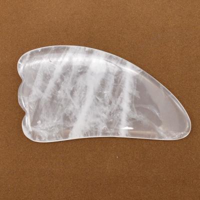 China Crystal Massager Natural Clear White Stone Tip Gua Sha Quartz Soft Edge Healing Massage Guasha For Diet for sale