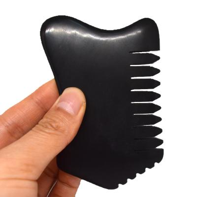 China Amazon Bian Stone Gua Sha Comb Custom Made Hand Held Natural Black Main Body Massager Face Combs Fully for sale