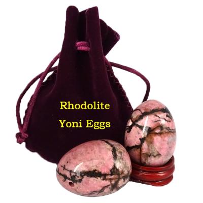 China Europe Natural Women Yoni Eggs Pink Rhodonite Set of 3 Jade Yoni Eggs Massage Stones for Love Muscles Kegel Training Exercise for sale