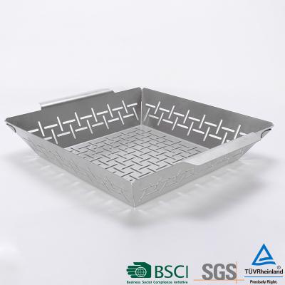 China Stainless Steel Dustproof BBQ Basket Rectangle Vegetable Grilling Flat Tray for sale