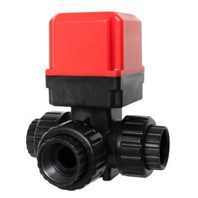 China DN25-DN50 3 Ways General PPO PVC Motorized Electric Ball Valve Trigger Ball Valve 24V 110V For Water Treatment for sale