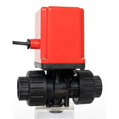 China HEPHIS DN15-50 General PVC PVDF 2 Ways Ball Valve Motorized Electric Actuator Ball Valve 24V For Water System for sale