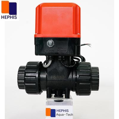 China DN25-DN50 3 Ways PPO PVC PVDF General Electric Actuator Ball Valve for sale