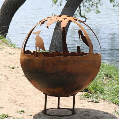 China 1000mm Outdoor Corten Steel Round Fire Pit For Wood Manual Ignition for sale