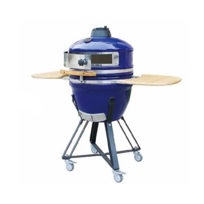 China Blue Color Outdoor Cermaic Bbq Grill 21 Inch Large Kamado Grills with pizza oven for sale